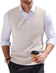 COOFANDY Men's Sweater Vest V-Neck Sleeveless Vest Slim Fit Sweater and Pullovers Business Casaul Sweater Light Khaki