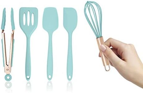 Cook With Color Set of Five Aqua and Rose Gold Silicone Mini Kitchen Utensil Set