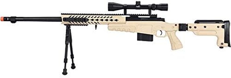 Lancer Tactical WellFire MB4418-3 Bolt Action Airsoft Sniper Rifle with Scope and Bipod TAN 380 FPS