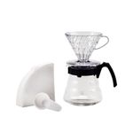 Hario Craft Kit V60 Plastic Dripper with Glass Coffee Range Server, Measuring Spoon and Filters, Borosilicate, Black, Size 2