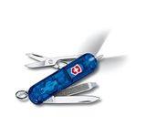 Victorinox Signature Lite Swiss Army Pocket Knife, Small, Multi Tool, 7 Functions, LED, Pen, Blue Transparent