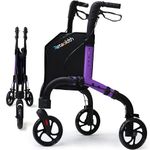 Retaoldth Premium 3 Wheel Rollator Walker for Seniors, Lightweight Foldable Elderly Three Wheeled Rollator with Storage Bag, Aluminum Mobility Aid Rolling Walker (Purple)