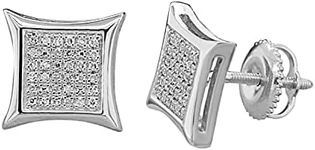 Dazzlingrock Collection 0.10 Carat (ctw) Round White Diamond 8.89mm Kite Shape Hip Hop Iced Out Stud in Sterling Silver, Screw Back, Unisex Design Ladies, Mens Real Diamond Earrings