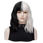 FVCENT Short Black and White Wig Wavy Half Black and Half White Heat Resistant Women Wig (Black and White Without accessories)