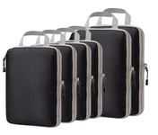 Brekmis Compression Packing Cubes 6 set Water Resistant Travel Packing Organizer Multi-Functional Luggage Organizer (No Mesh Black)