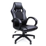 SONGMICS Racing Sport Office Chair with Tilt Function Computer Desk Swivel Chair PU Black OBG56BUK, 77×66×(107-117) cm