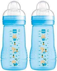 Instrucciones en lengua extranjera - MAM Easy Active - Juego de 2 botellas para bebé (270 ml) incluye tetina MAM tamaño 1 de silicona SkinSoft y botella de leche con forma ergonómica 0 meses, azul