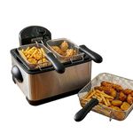 Classic Cuisine 82-KIT1014 Electric Deep Fryer- 3 Fry Baskets, 1 Large and 2 Small for Dual Use- At Home Stainless Steel Hot Oil Cooker by (4 Liter), Silver