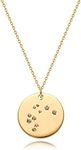 MEVECCO Gold Necklace Coin Disc Zodiac 12 Constellation Aquarius Star Engraved Horoscope Sign Astrology Pendant 18K Gold Plated Chain Dainty Personalized Simple Jewelry