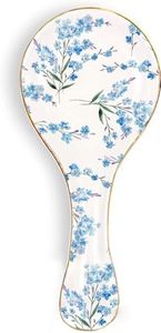 LEAZUL Ceramic Spoon Rest for Stove Top Large Spoon Holder Farmhouse Spoon Holder for Kitchen Counter Floral Coffee Spoon Rest Flowers Print Cooking Utensil Tools Rest Kitchen Decor Blue Blossom