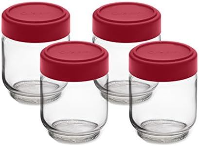 Cuisipro 6 Ounce Glass Jars (Set of 4), Glass/Red