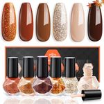 modelones Nail Polish Set, Fall Winter 6 Colors Nail Polish Kit Gold Glitter Brown Quick Dry Nail Polish Manicure DIY Nail Art Salon Home Gift For Women