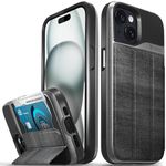 VENA vCommute for iPhone 15 Wallet Case, [Military Grade Drop Protection] Flip Leather Cover Slot Card Holder with Kickstand - Black Slate