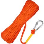 Hollow Braided Polypropylene Line Rope Heaving Line with Spring Hook for Ring Buoy Pool Life Preserver Ring Rope Boat Anchor Rope (Orange,15 m/ 16.4 Yards)