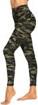 ZOOSIXX High Waisted Leggings for Women - Tummy Control Soft Opaque Printed Pants with Camo, Leopard for Workout Skating, Green Camo, Small-Medium