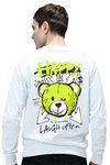 INDIAN RIDER Full Sleeves Tshirt for Men Cotton | Green Teddy Back Printed Regular Fit Stylish Outfit White X-Large