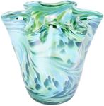 MeantToBe Bud Vases - Hand Blown Glass Short Vase - 6.7x6.7x6.7-Inch Glass Vase with Irregular Neck Design Blown Glass Decor - Green Vase with Flat Bottom for Floral Arrangements