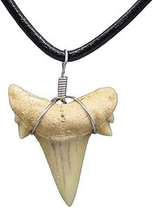 FROG SAC Natural Shark Tooth Necklace for Boys, Genuine Fossil Shark Teeth Jewelry for Men, Cool Beach Necklaces for Teen Girls, Beachy Surfer Necklace for Women, Leather, No Gemstone