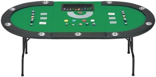 AVAWING Table de Poker Pliable pour 9 Joueurs, Table de Jeu avec Porte-gobelet en Acier Inoxydable, Table de Poker, Vert