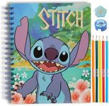 Innovative Designs Disney Stitch Sketchbook for Kids with Colored Pencils, Pencil Sharpener, Eraser, Spiral Bound, Blue