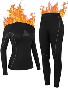 ATTRACO Women Long John Thermal Underwear Set Skiing Base Layer Cold Weather Thermal Sets Black S