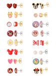 Disney Mickey, Minnie Mouse & Friends Stud Earrings Pack of 16 Pairs - Officially Licensed Disney Earrings for Daily Wear, Costume, No Gemstone