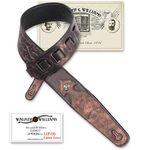Walker & Williams LIP-05 Metallic Copper Leather Strap with Cross and Thorns Tooling For Acoustic, Electric, And Bass Guitars