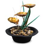 Indoor Tabletop Fountain Water Feature LED Lights Polyresin Statues Home Decoration (Lotus Fountain)