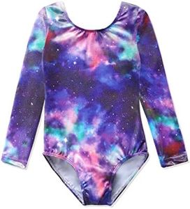 HOZIY Toddler Leotards for Girls Gymnastics 3t-4t Long Sleeve Sleeved Bodysuits Outfits Aurora Galaxy Purple Aqua Blue Pink Green Sparkly