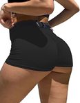 Mizoci Women's Sexy Gym Biker Booty Shorts High Waisted Ruched Workout Shorts, Black, Medium