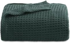 Bedsure 100% Cotton Large Throw Blanket for Couch 50x70 inches - Breathable and Soft, Waffle Weave Throw Blanket for Office, Dark Green