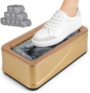 Fuairmee Upgraded Automatic Shoe Cover Dispenser - Shoe Cover Machine with 200 Shoe Covers for Home Indoor Use, Fits US Men's Sizes 6.5–11 & Women's Sizes 5–8.5, Hands-Free Shoe Cover Dispenser, Gold