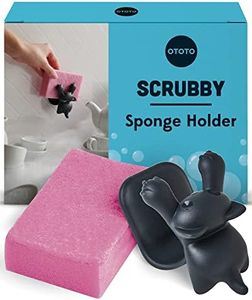 OTOTO Scrubby Sponge Holder for Kitchen Sink - Gray Cat Kitchen Sponge Holder - Dishwasher Safe Dish Sponge Organizer- Rust-free - 3.9x3.1x3.9 inches