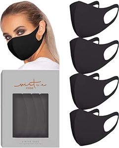 VIRTUE CODE Second Skin Cloth Face Mask Pack. 4 Buttery Soft Masks Washable Fabric - Black Face Mask Reusable. Stretchy, Comfortable, Fresh Facemask.