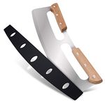 CHEFTOS Pizza Cutter Rocker Blade with Double Wood Handle for Easy Cutting with Protective Blade Cover - Premium Pizza Tool Accessory for any Pizza Lover…