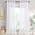 MRTREES White Voile Curtains, Voile Curtains 90 Drop Pair 2 Panels, Sheer Curtains For Bedroom, Linen Look Voile Curtains,Long Curtains For Living Room 55x90 Inch Drop 140cm x 228cm White