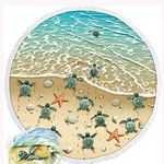 Queenshin Sea Turtles Round Microfiber Beach Towels Oversized for Adults,Blue Extra Large Circular Tassels Blanket Sandproof 150 cm Circle