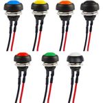 RUNCCI-YUN 7pcs 12mm Waterproof Momentary Push Button Switch, Mini Push Button Horn Switch, round push button switch, push button switch 12v,momentary power switch, with Pre-soldered Wires