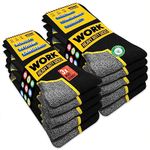 SOXCO WORK Socks for Men 9-12 Crew Length Black Heavy Duty Socks 10 Pairs, 9-11