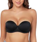 Exclare Women's Push Up Underwire Strapless Multiway Thick Padded Underwire Convertible Supportive Bra（Black,38A）