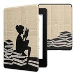 kwmobile Case Compatible with Amazon Kindle Paperwhite 11 Generation 2021 Case - PU Cover for Kindle Paperwhite Case w/Magnet - Girl and Books Black/Beige