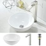 Round Bathroom Sink and Faucet Combo-WMXQX 13" x 13" Round Bowl Vessel Sink Modern Above Counter White Porcelain Ceramic Vessel Vanity Sink Art Basin, Waterfall Faucet Matching Pop Up Drain Combo