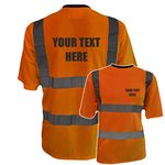 Personalised Custom Printed Orange Hi Vis T-Shirt Reflective Safety Vest Waistcoat, Conforms to EN20471 Class 2 & GO/RT 3279, High Visibility, By Brook Hi Vis, XLarge