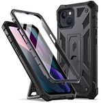 Poetic Compatible with iPhone 13 Case, Spartan Series Phone Case for iPhone 13 (6.1 inch, 2021) Full Body Rugged Premium Leather Texture Shockproof Protective Cover with Kickstand, Metallic Gun Metal