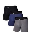SAXX Underwear Co. Men's Core Cotton Boxer Brief Fly 3-Pack, Black/Shade/Dark Denim, Large