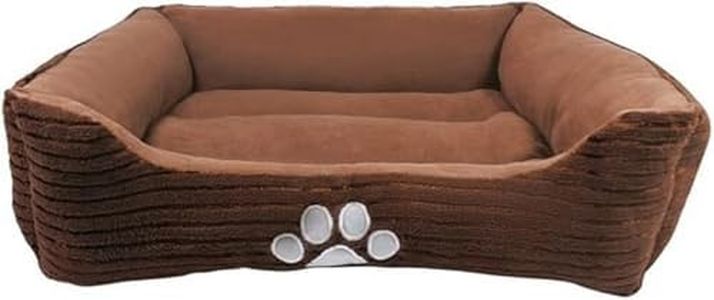 HappyCare Textiles Reversible Rectangle Pet Bed with Dog Paw Printing, Coffee