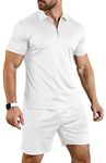 YTD Mens 2 Piece Tracksuits Sweatsuits Casual Short Sleeve Polo Shirt and Shorts Suit Set Sports Outfit S White