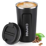 17oz (510ml) Vacuum Insulated Travel Mug, Smilatte Leakproof Double Wall Stainless Steel Reusable Coffee Cup with Lid for Hot & Cold Drinks, Matte Texture Black