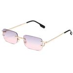 Ggpyyon Rimless Rectangle Sunglasses for Women Men,Retro Frameless Eyewear Sun Glasses(Gold/Gradient Grey Pink)