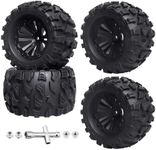 Hobbyfire Preglued RC 1/10 Monster Truck Tires and 12mm Hex Wheels for Traxxas Stampede Hoss Rustler 4x4 VXL 2WD Redcat Volcano EPX S30 HSP 94111